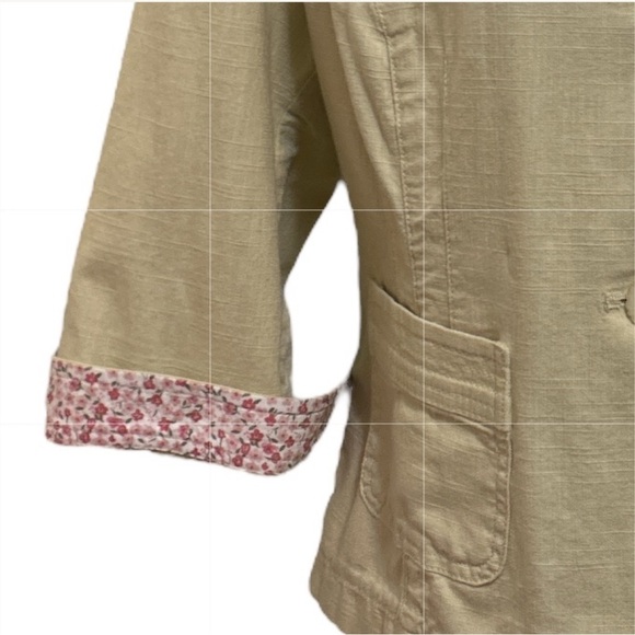 J. JILL Light Green Light Cotton Textured Unlined Jacket, Floral Flip Cuffs Sz 8 - Picture 3 of 13